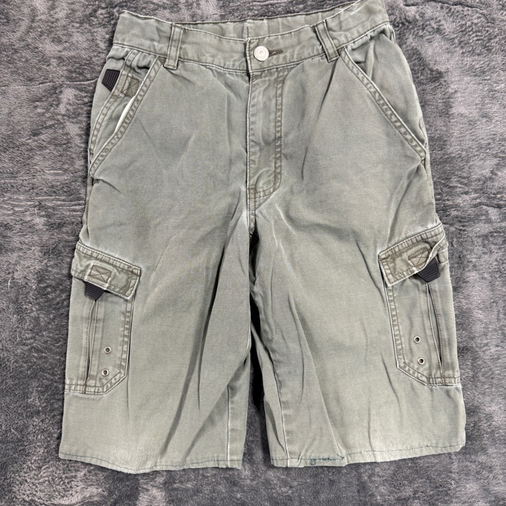 Faded Glory Cargo Shorts Boys 10 Green Windsor Cotton Canvas Custom Cut